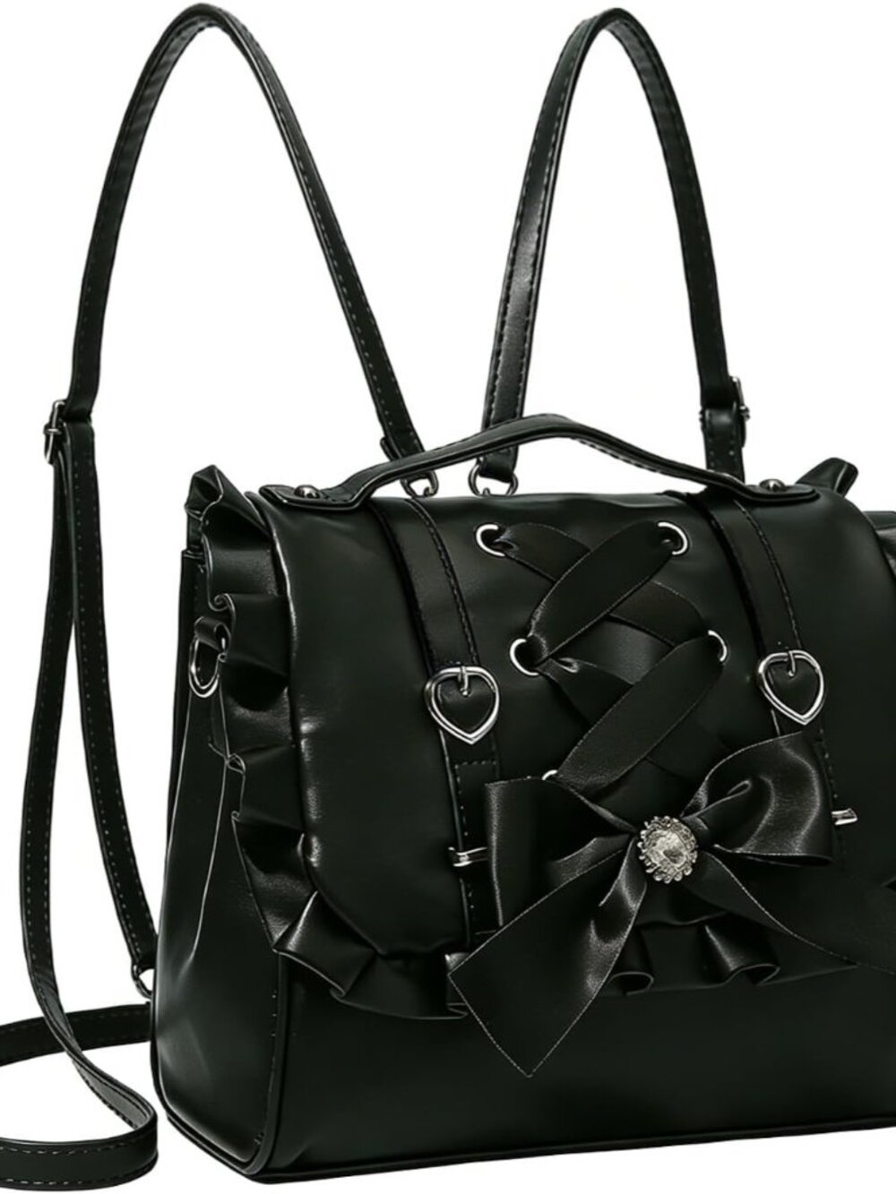 Bow Purse Cutecore Backpack, Satchel Crossbody Japanese Bag with Ruffle, Anime B